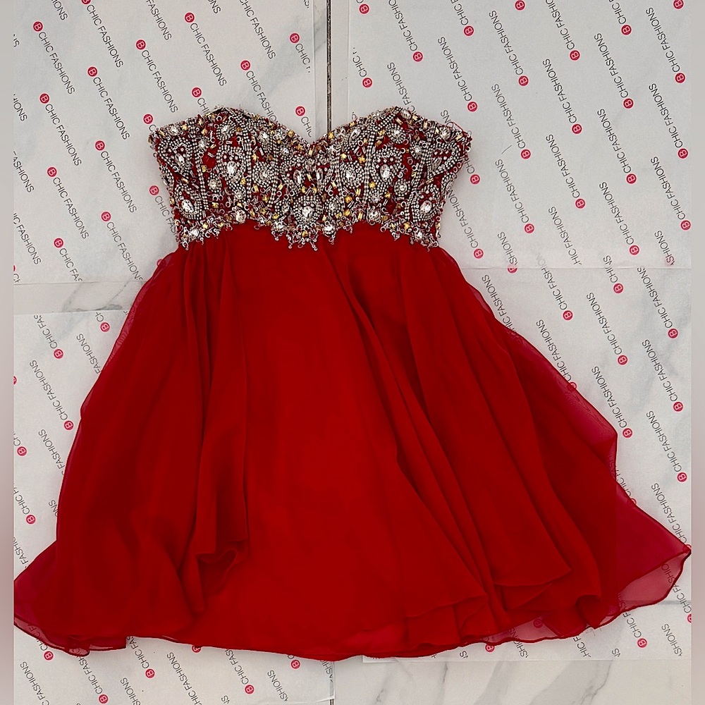 Sherri Hill Red Embellished Mini Dress
